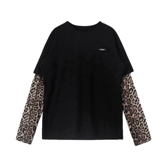 NWT Leopard T shirt Long Sleeves Black - Picture 9 of 9